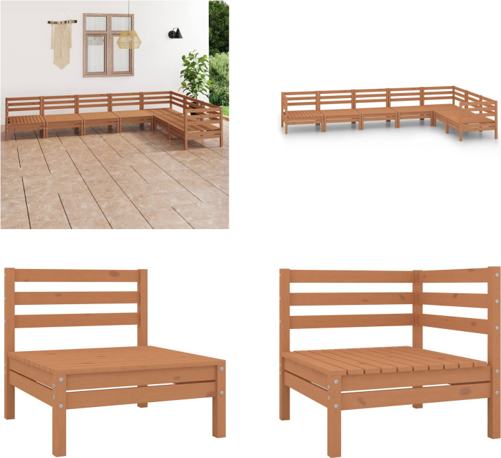 vidaXL 7-dielna záhradná obývacia súprava z masívneho dreva borovice medovo hnedá - záhradná obývacia súprava - vonkajšia obývacia súprava - drevená pohovka - drevená záhradná pohovka
