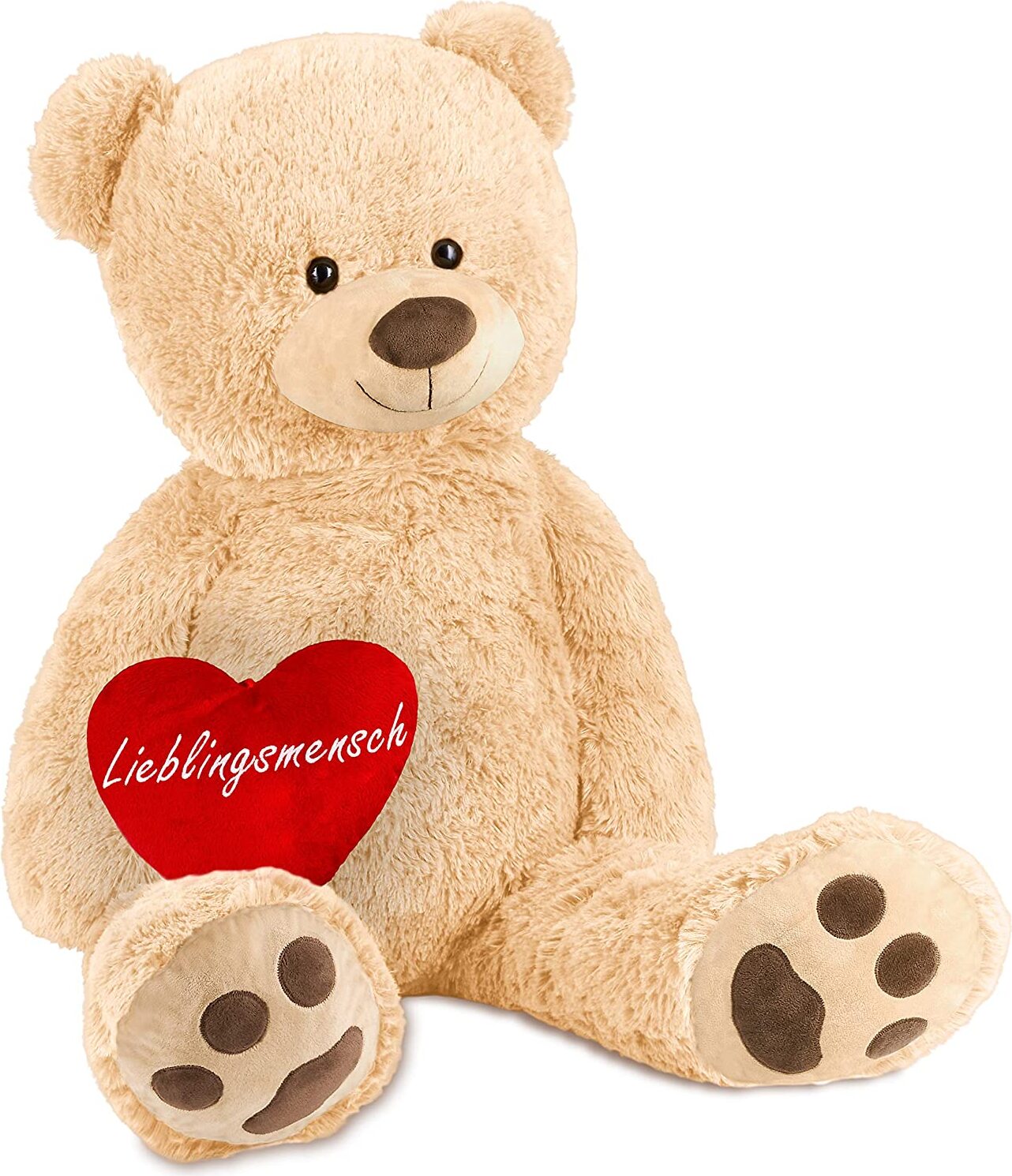 Brubaker XXL Teddybär 100 cm Beige mit einem Lieblingsmensch Herz Stofftier Plüschtier Kuscheltier Teddy_1271_100cm_Bei_Lieblingmensch_se