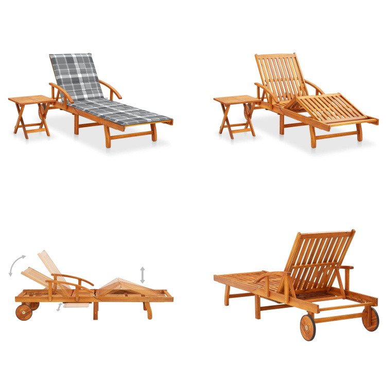 vidaXL Lehátko so stolíkom a vankúšom Akáciové masívne drevo - Lehátko so stolíkom - Lehátka so stolíkmi - Drevené lehátko so stolíkom - Drevené lehátka so stolíkmi