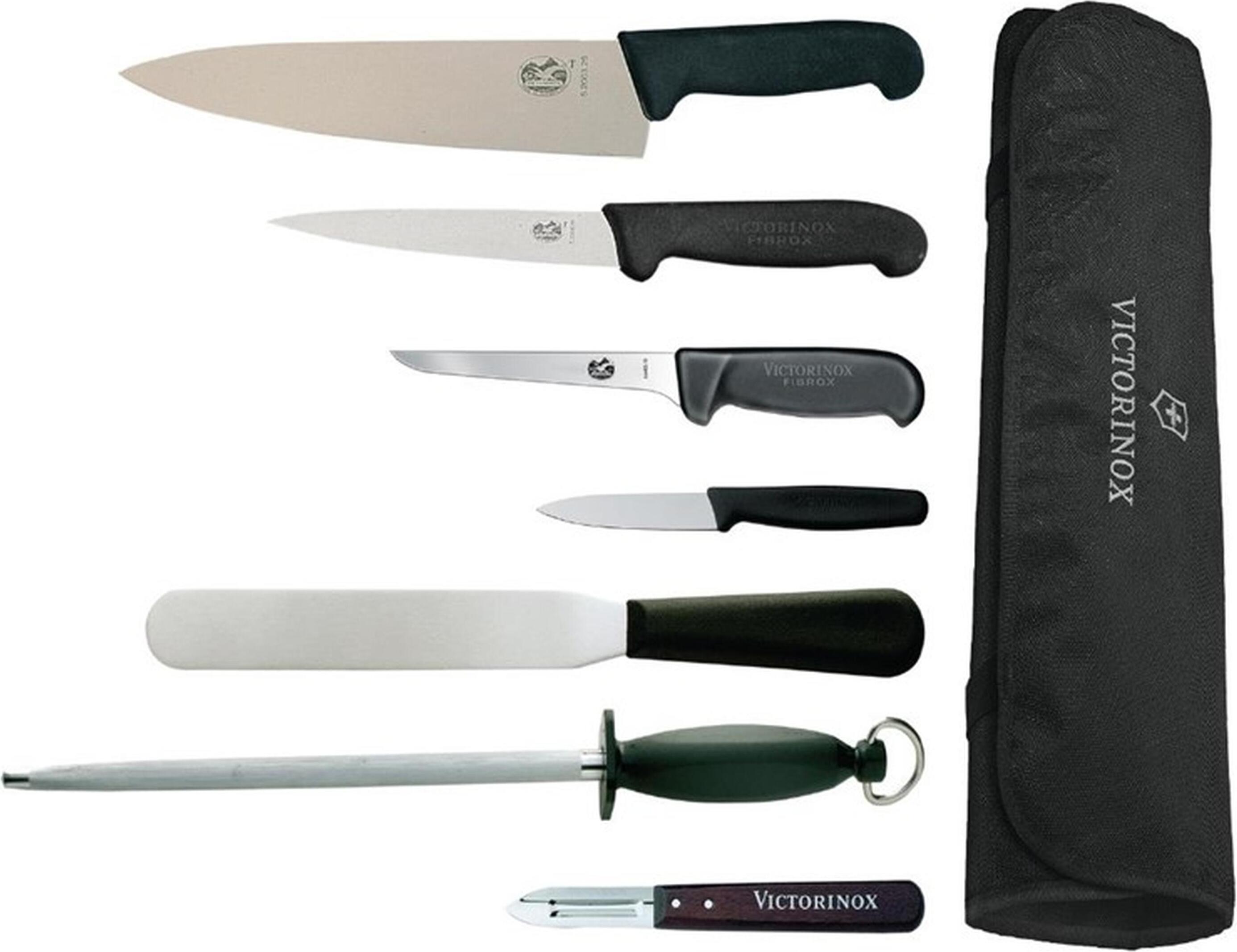 Victorinox Swiss Army 7-teiliges Messerset von Victorinox, Hygiplas und Vogue mit 21,5cm Kochmesser F221