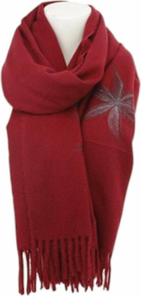 antonio world fashion Winter Damen Schal Cashmera » Fransenschal Soft Feeling » Winterschal 180x72 cm » Damenschal mit Blume [Weinrot]