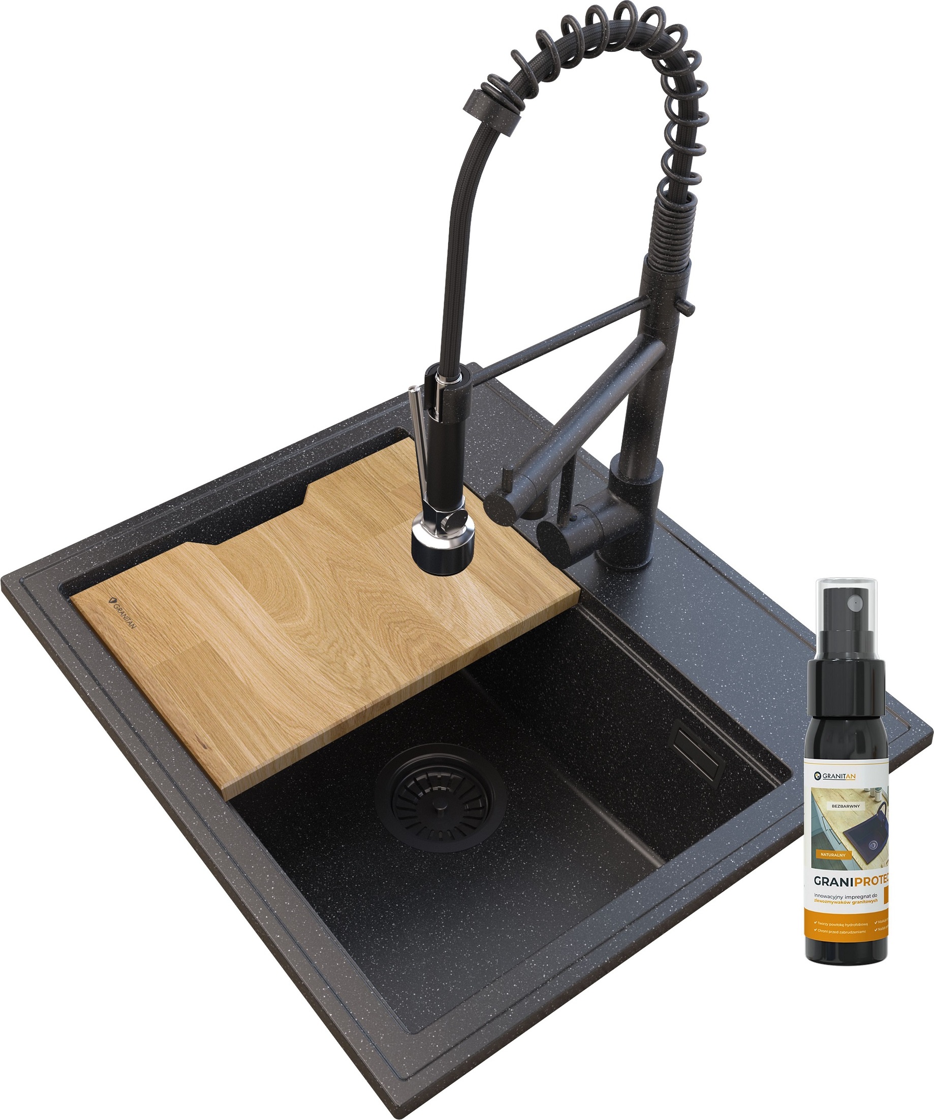 GRANITAN Foxal Spotted Spüle + Fledermaus-Spirale Duo Spotted