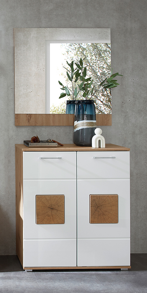 Lomadox Garderoben-Set 2-teilig in Eiche mit weiß Hochglanz, FARGO-36 FARGO-36-SET11