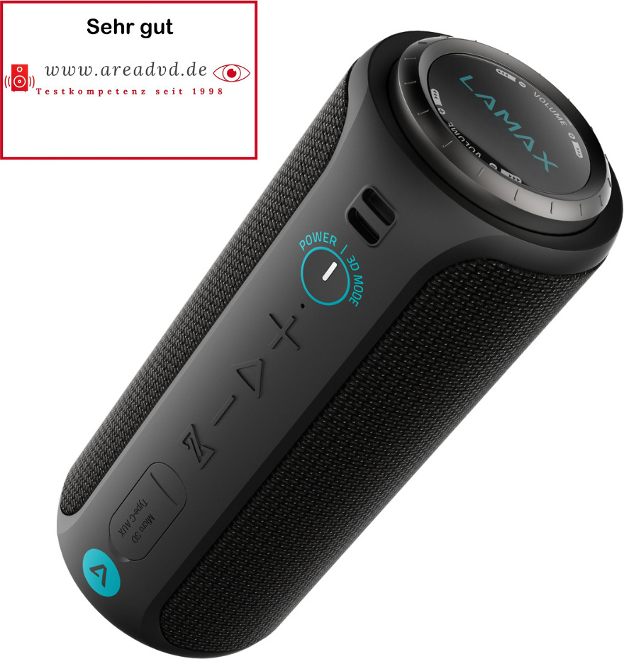 Lamax Sounder2, Kabelloser Lautsprecher, Tragbar, 360° Klang, Bluetooth 5.0, Gesamtleistung 30 W, Wasserdichtigkeit IP67, Betriebszeit 12 Stunden