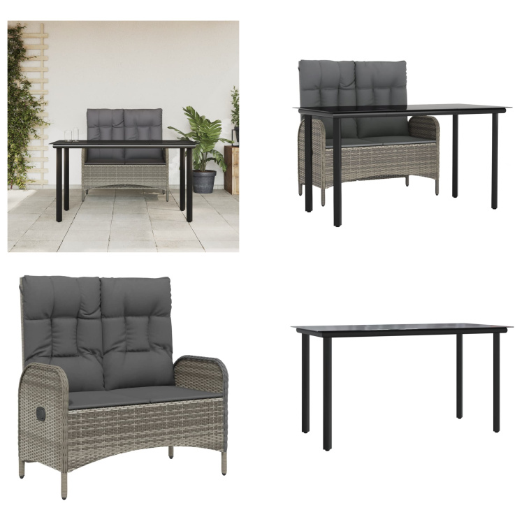 vidaXL 2 ks záhradný jedálenský set s vankúšmi sivý polyratan - Záhradný jedálenský set - Záhradné jedálenské sety - Jedálenský set - Set záhradného nábytku
