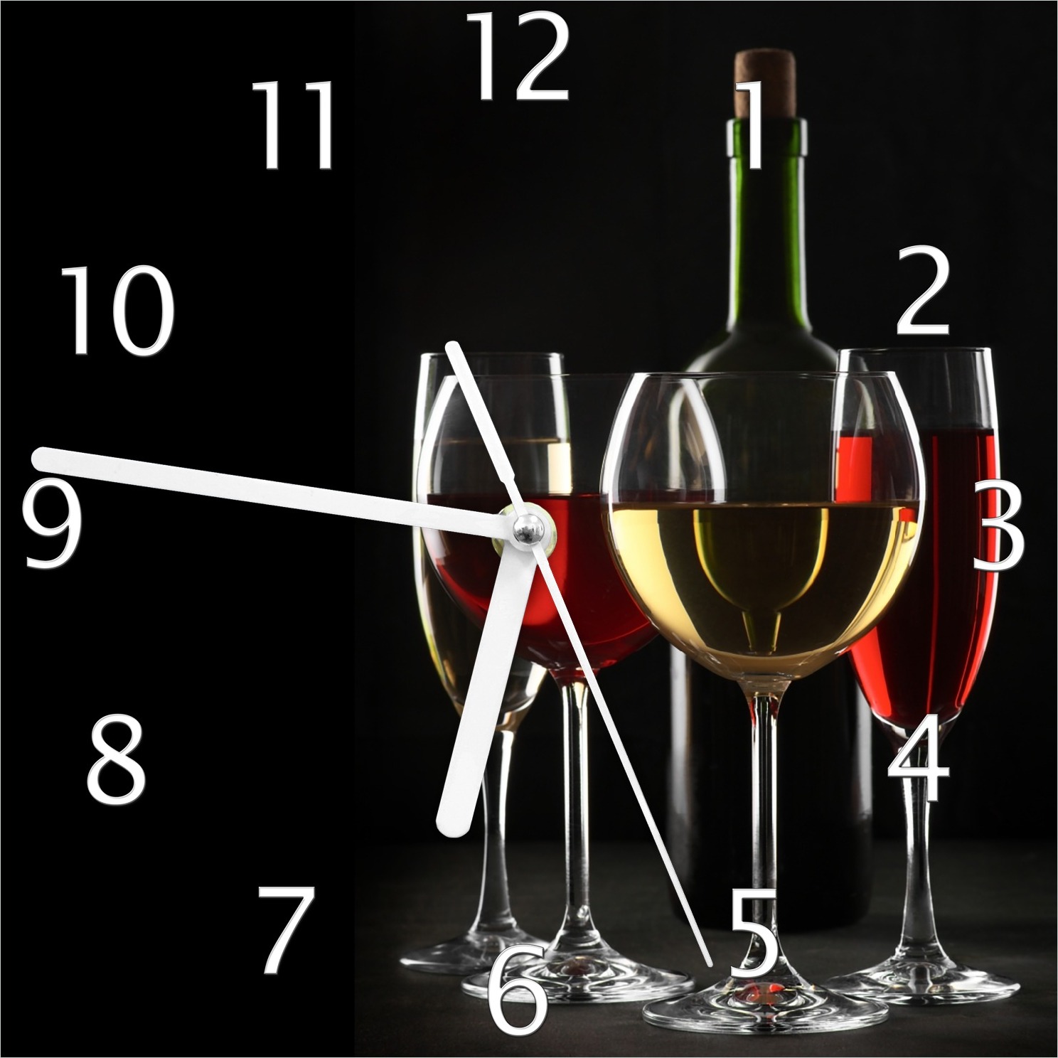 Wallario Design Wanduhr Weinverkostung am Abend aus Echtglas, Größe 20 x 20 cm guk5112-2020