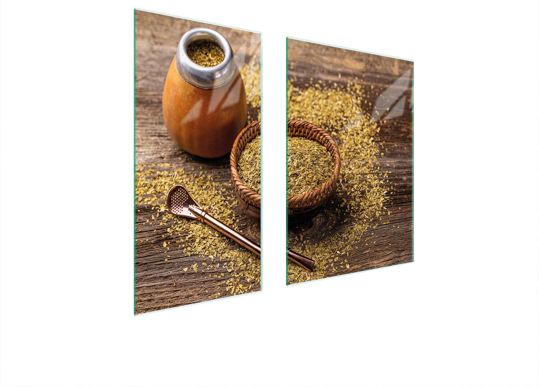 TMK ArtDeko Herdabdeckplatten 2 teilig 75x52 Glaskeramikkochfeld Abdeckung Glas Schneidebrett Yerba Holz