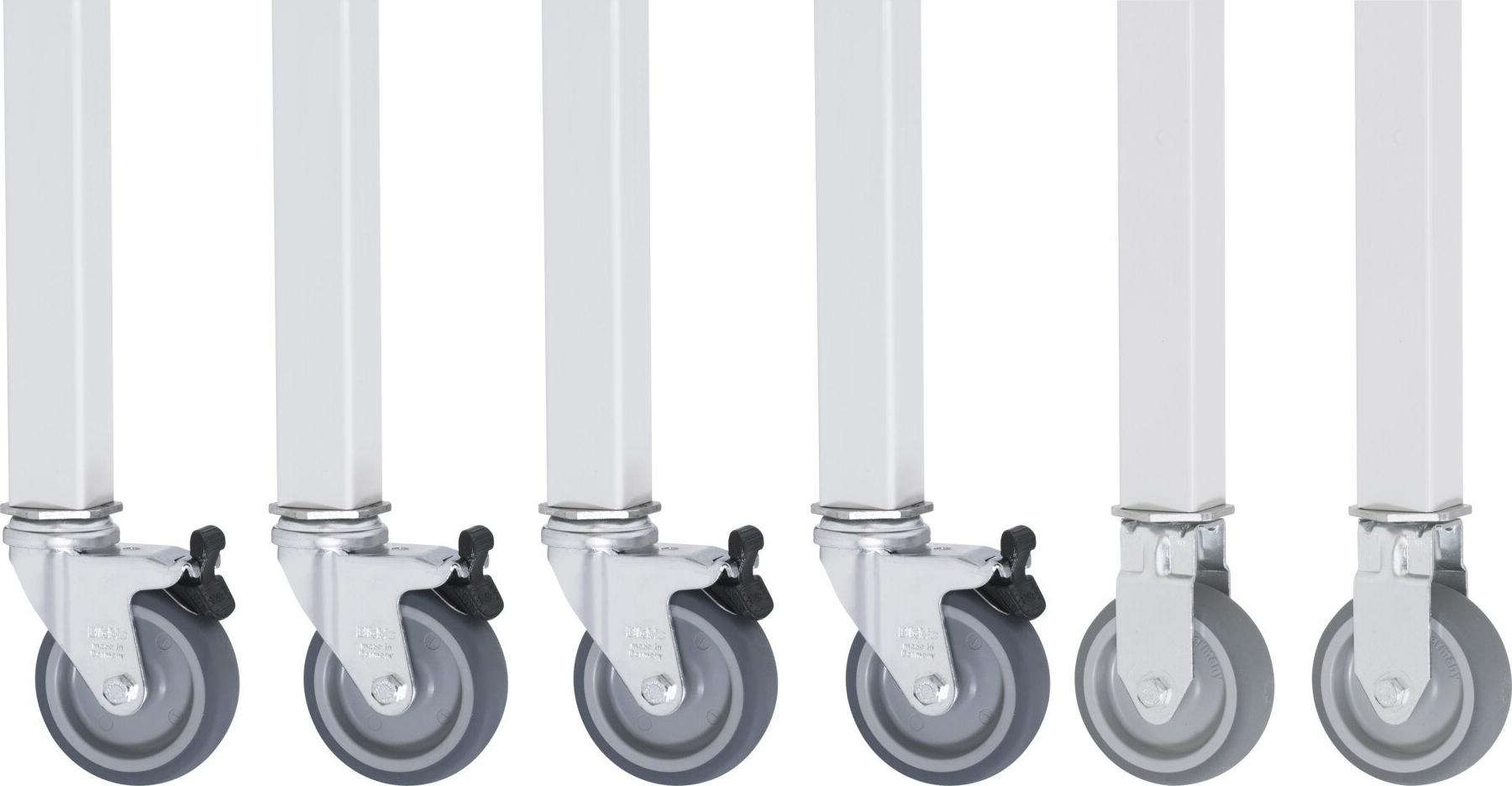 Rau Rollensatz Arbeitstisch Jerry, 2 Bock- und 4 Lenkrollen mit Feststeller 09-RS75EP-4LF-2B