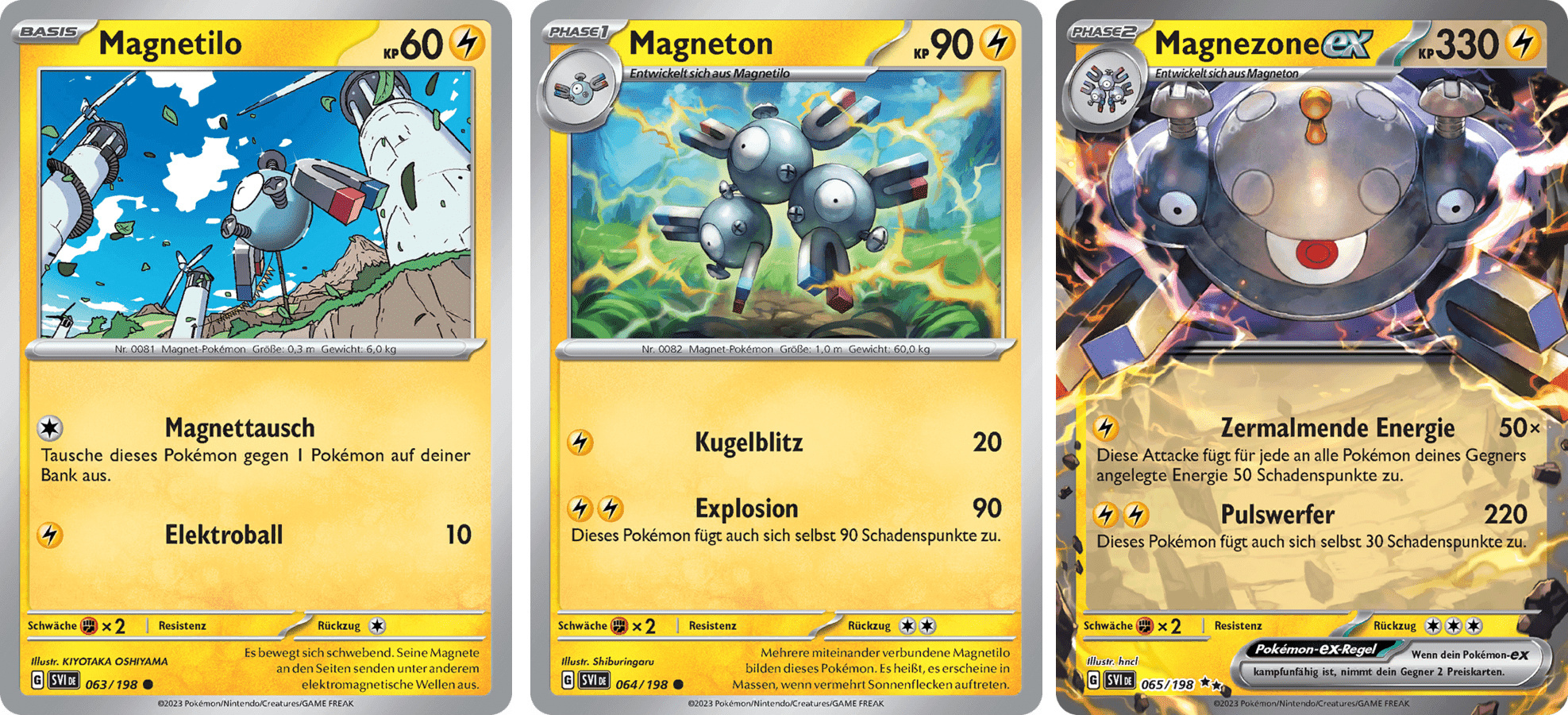 The Pokemon Company Magnetilo & Magneton & Magnezone ex Doppelstern SET Karmesin & Purpur 63-65/198 Sammelkarten Pokemon Einzelkarten