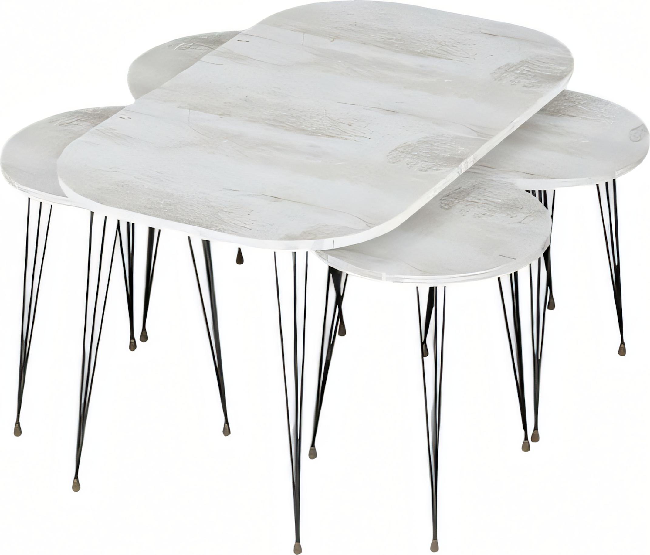 AEA Weißer Holz-Couchtisch mit Beistelltischen im modernen Stil