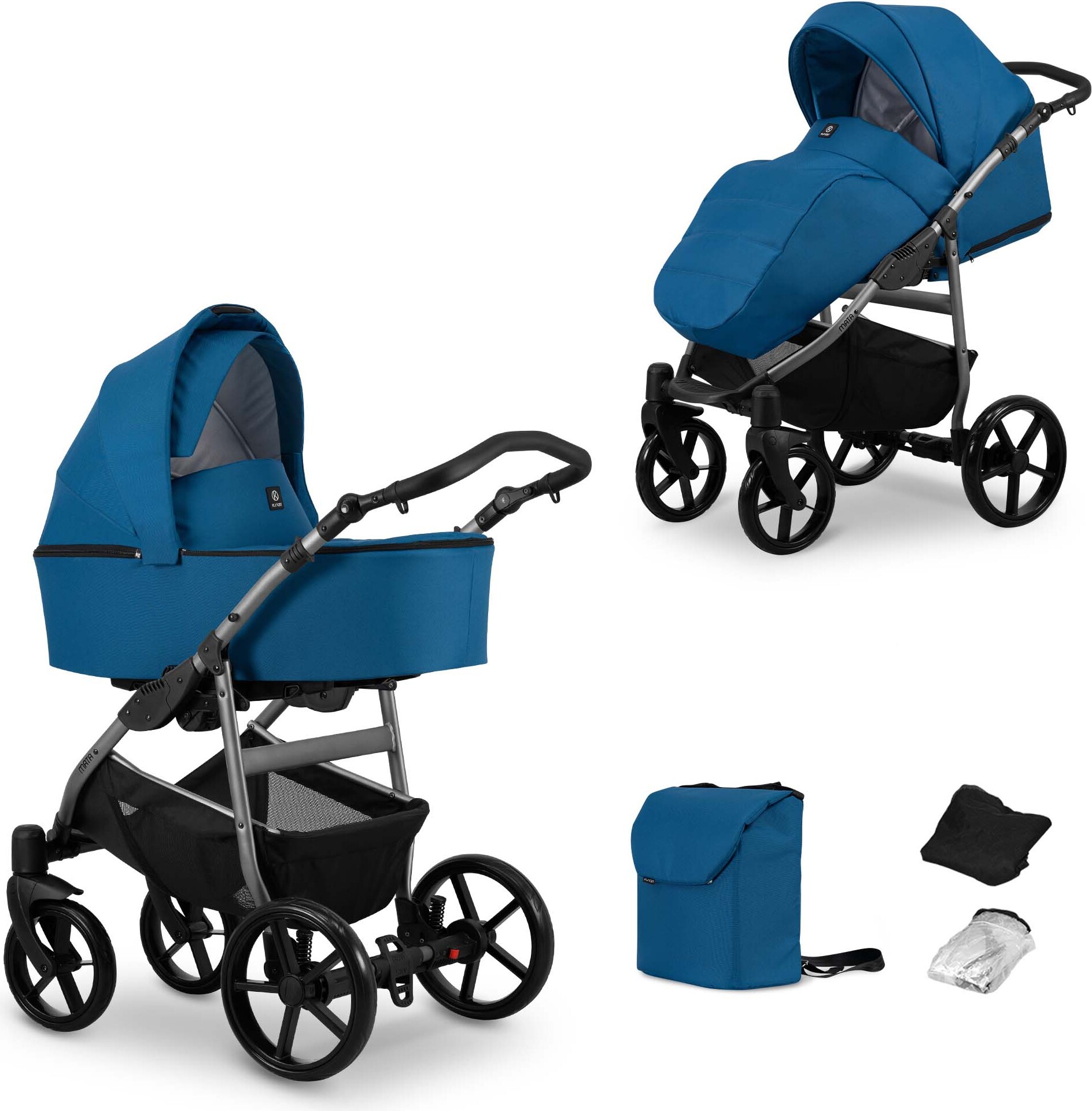 Kinderwagen MATA Sportwagen Babywagen Babyschale Komplettset Kinder Wagen Set 2 in 1 (marine, Rahmenfarbe: Graphite)