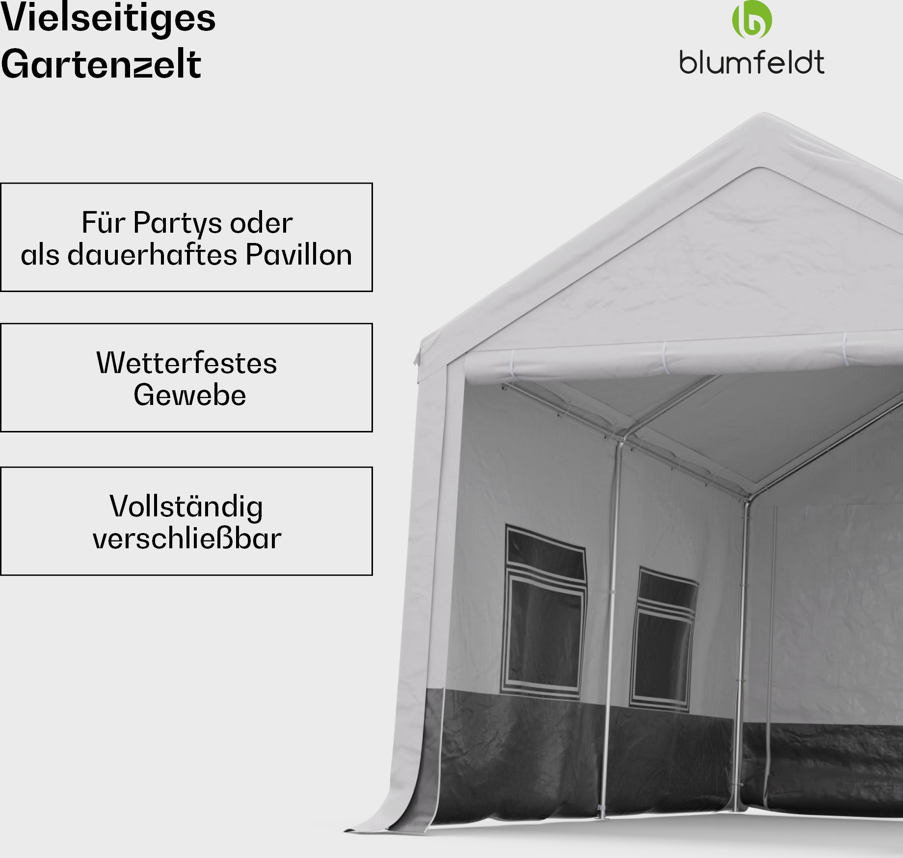 Blumfeldt Partyzelt - 4x3m, Festzelt mit Seitenwänden, Wetterfestes Gewebe, Stabiles Stahlrahmen, Einfache Montage, Ideal für Outdoor-Partys, BBQs & Gartenpavillon 173