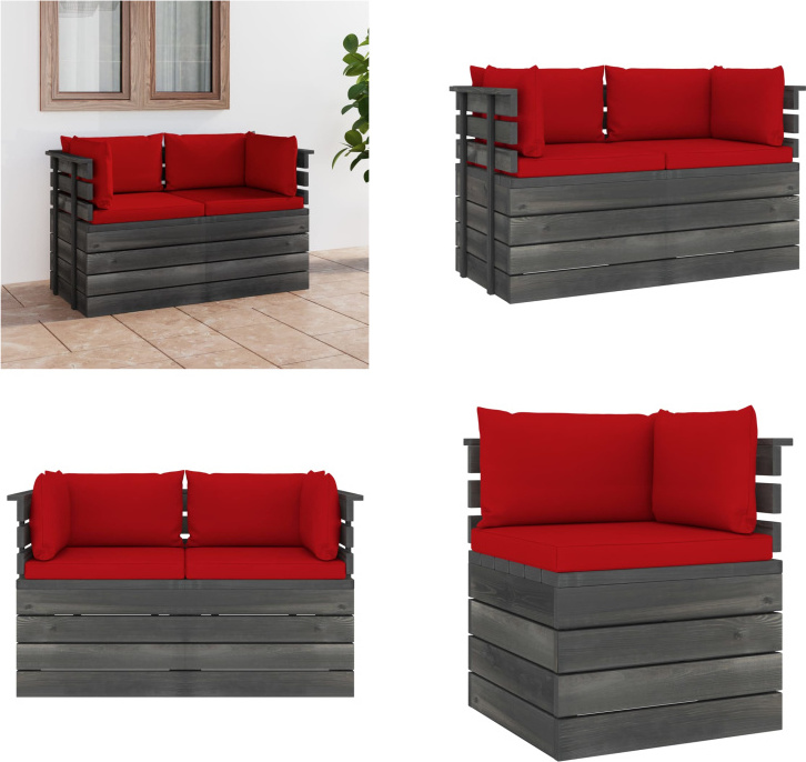 vidaXL Záhradná 2-miestna pohovka z paliet s vankúšmi z masívnej borovice - Pohovka z paliet - 2-miestna pohovka - 2-miestne pohovky