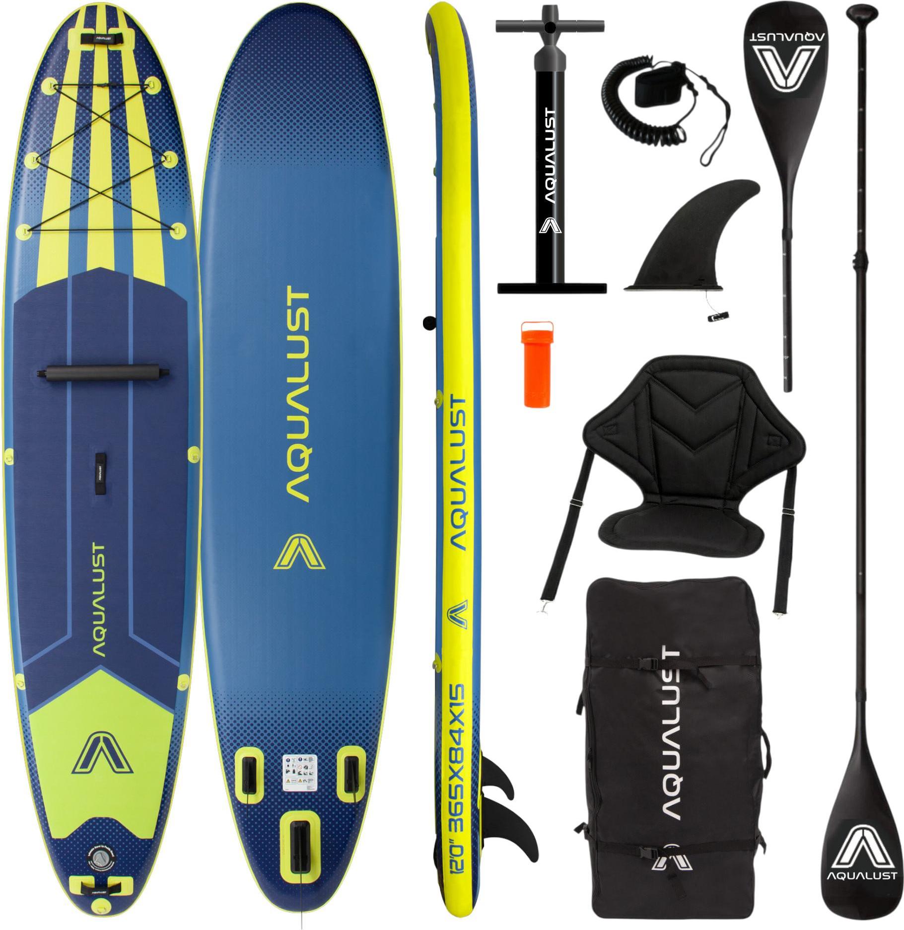AQUALUST 12.0 iSUP Board Stand Up Paddle Surfboard nafukovací kompletný set 365cm - Obsah: board set+kajak pádlo+sedadlo