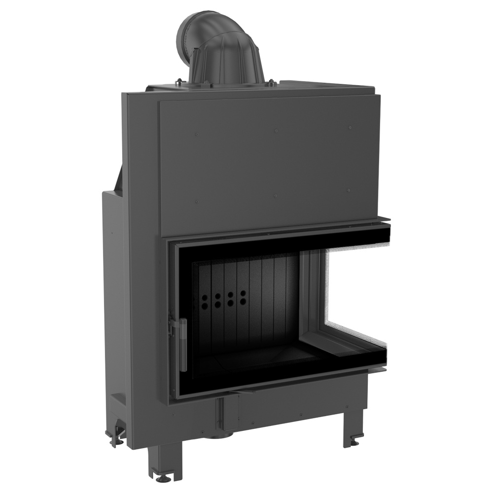 Oceľový krb KRATKI MBO pravý 15 kW Ø 200 ohýbané sklo čierny thermotec