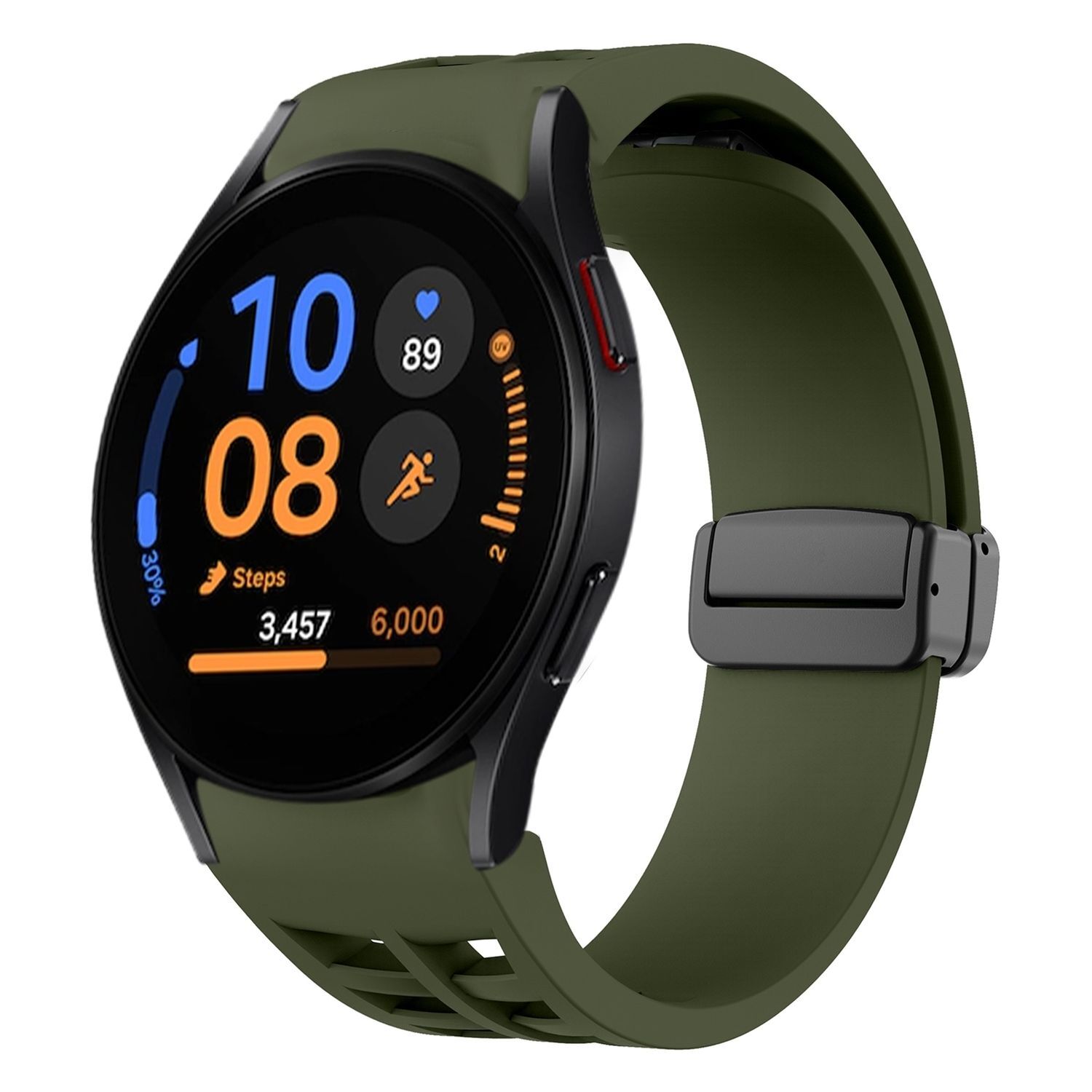 Pre Samsung Galaxy Watch FE / 6 / 5 / 4 40 mm Silikónový dizajn Magnetická pracka Náhradný pás na ruku Tmavo zelená