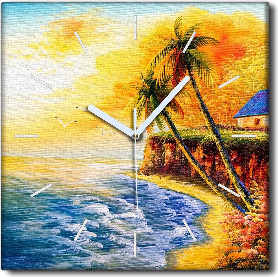 Coloray Uhr auf Leinwand 30x30 cm Wand Uhr Dekoration Wohnzimmer Segeltuch weiße Zeiger -Meeresküste des Ozeans zck-30x30-613776056-b