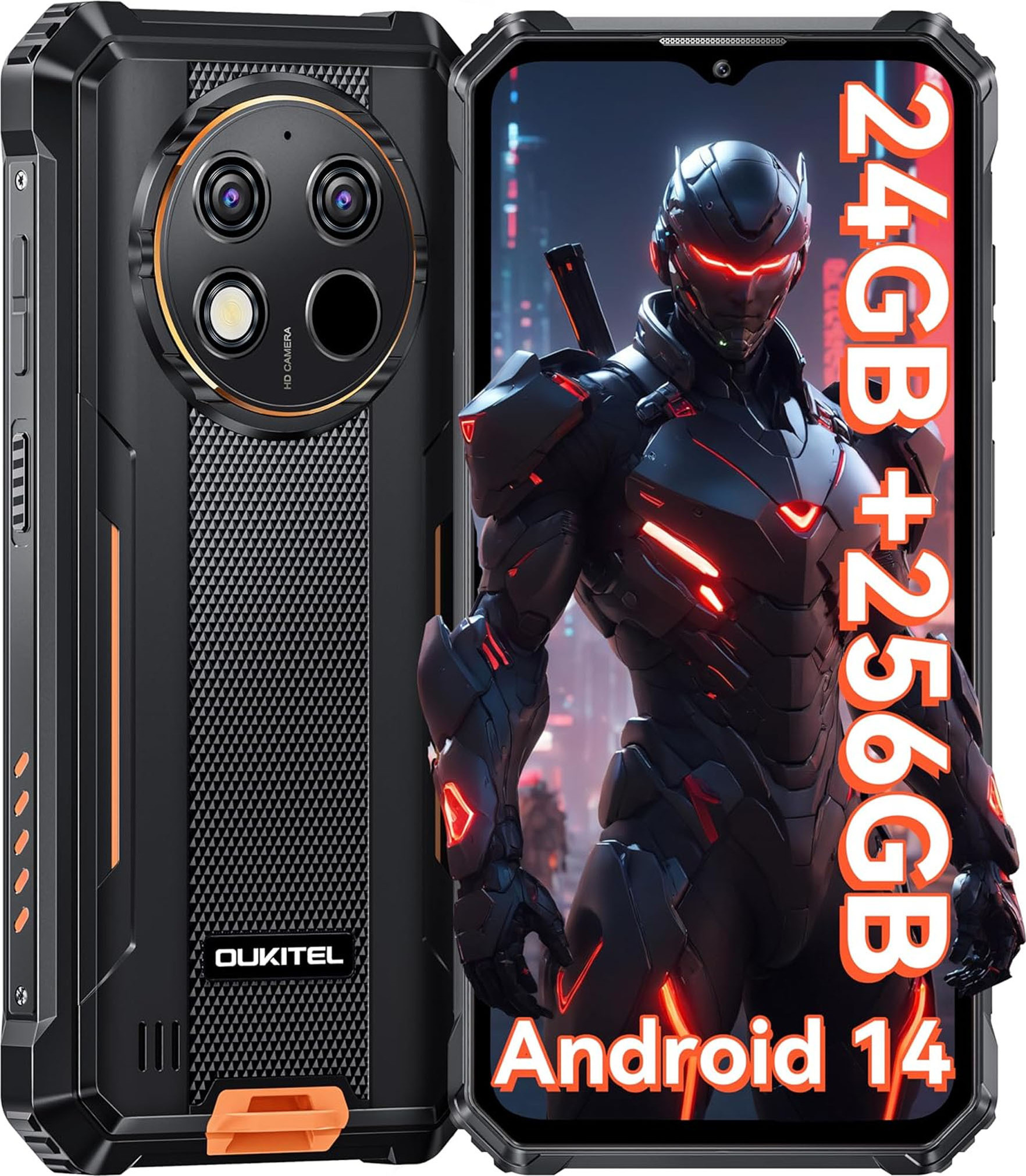 OUKITEL G1 Android 14 Outdoorový smartfón bez zmluvy -10600mAh 24GB+256GB 6,52" 48MP Dual SIM 4G Mobilný telefón IP68/NFC/OTG/GPS/Face ID - Orange