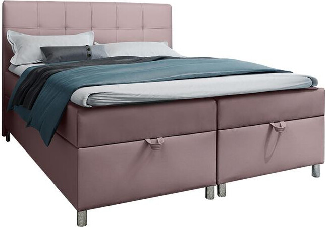 BETTSO Posteľ s pružinovým boxom a 2x podstavcom pod posteľ Čalúnená manželská posteľ s matracom a topperom Čalúnená posteľ do spálne Malabo 160x200cm Ružová