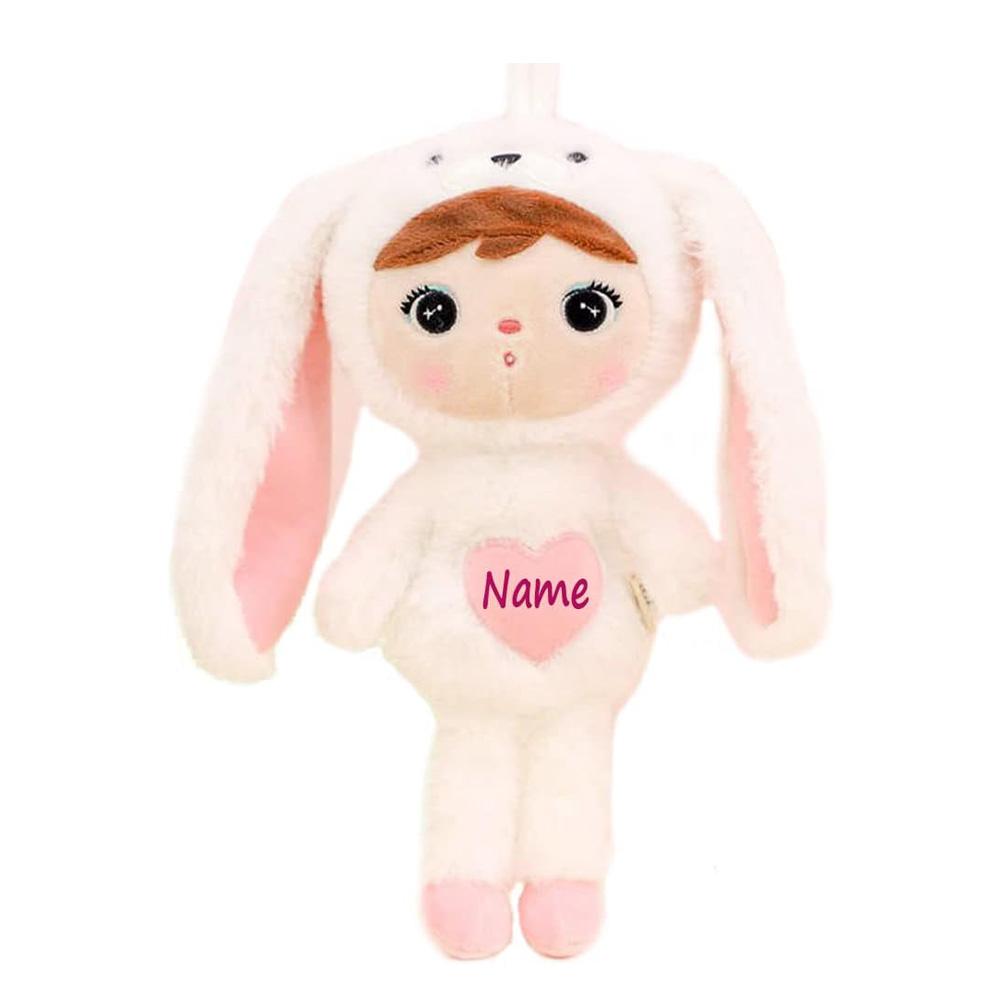 Elefantasie Stoffpuppe Hasenmädchen mit Namen personalisiert Weiß.Größe:50cm