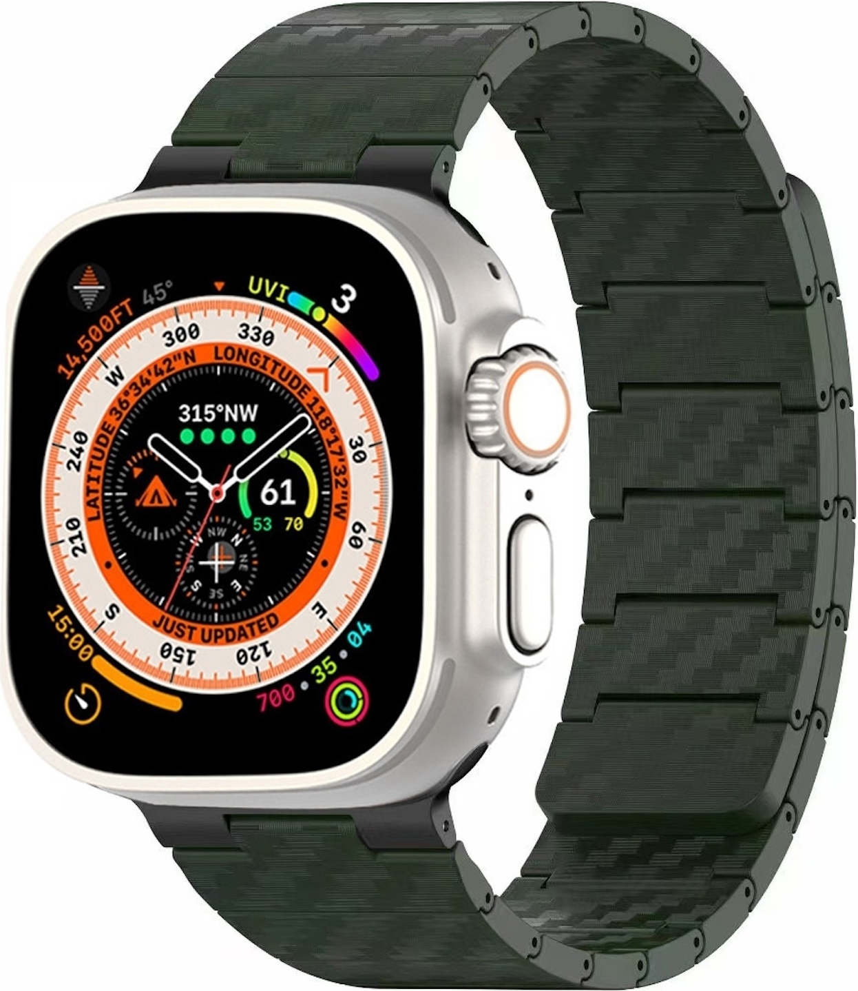 Pre Apple Watch Ultra 2 / 1 49 mm Magnetický remienok z uhlíkových vlákien zelený