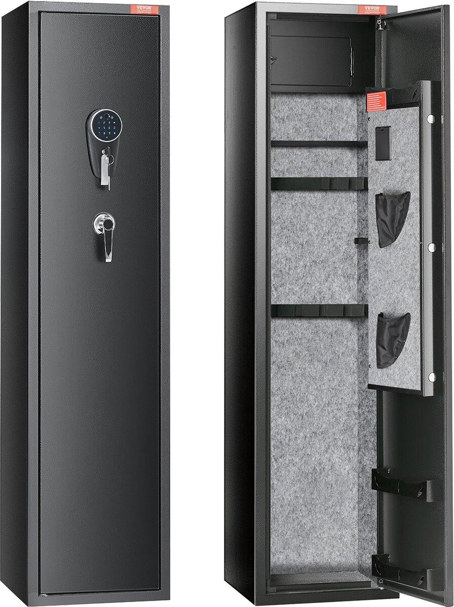 VEVOR 7-8 Rifles Gun Safe, Rifle Safe with Digital Keypad & Lock, Gun Storage Cabinet for Shotguns with Built-in Storage Locker, Removable Storage Shelf for Home Long Gun and Pistols