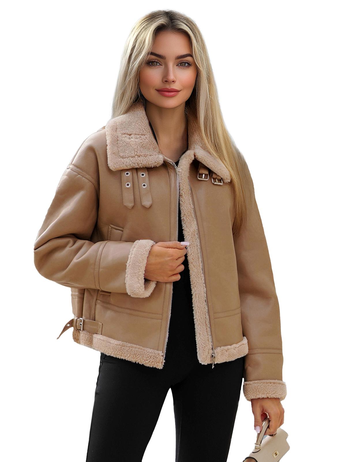 Damen Lederjacke Beige OZONEE JS/11Z8176Z L