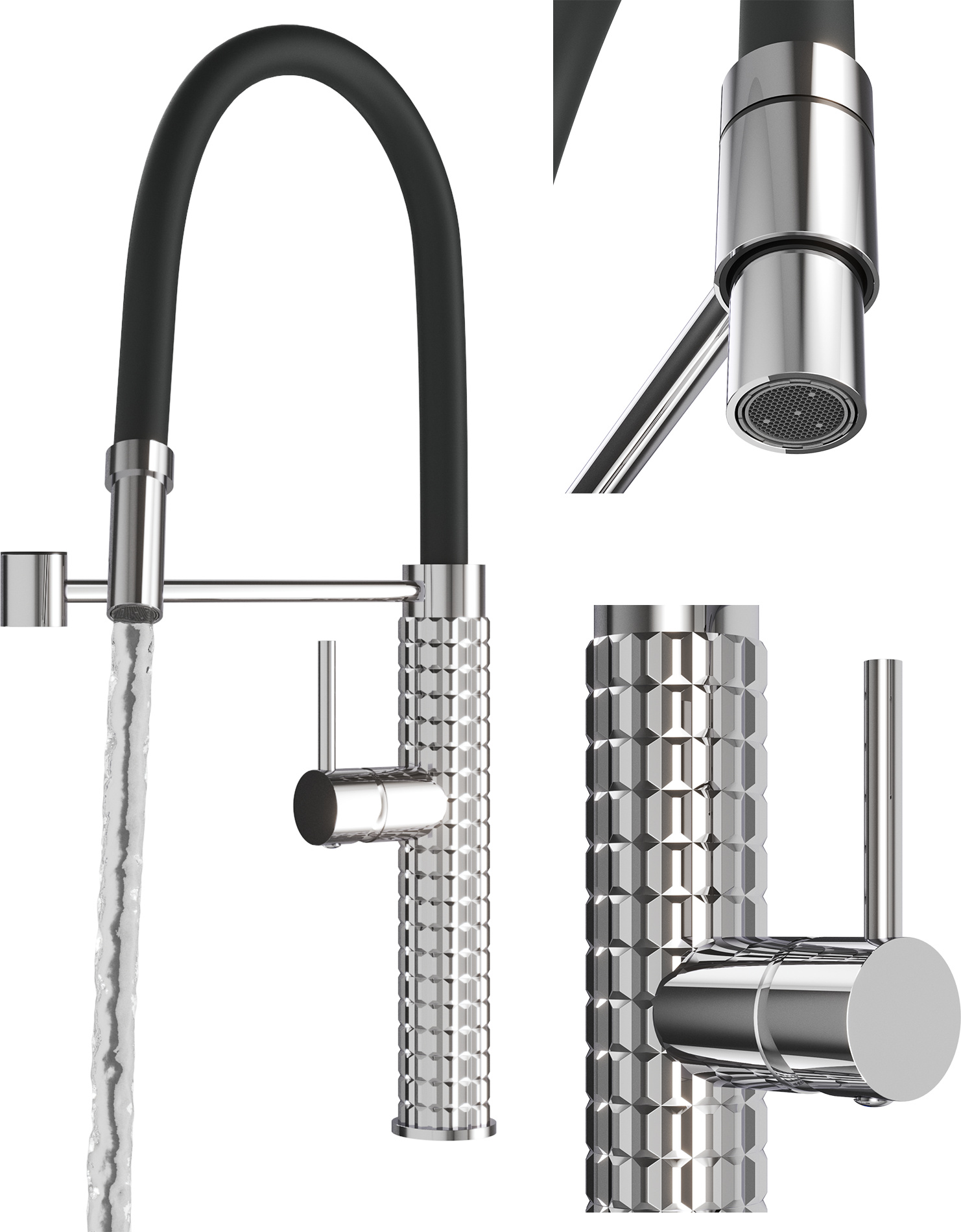 Küchenarmatur mit flexiblem Auslauf Silber Spültischarmatur Chrom Fano