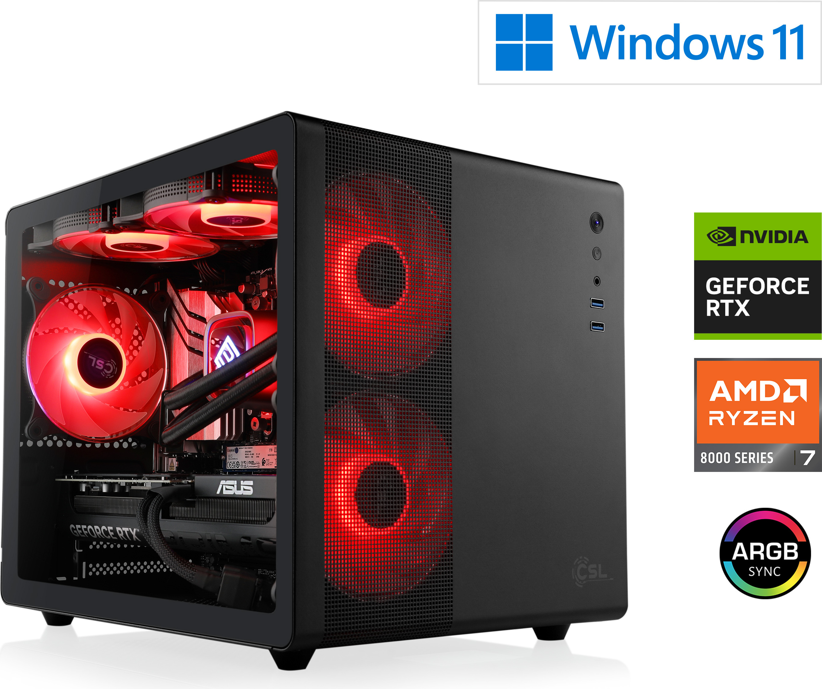 Gaming PC, AMD Ryzen 7 8700F, 4100 MHz, GeForce RTX 5070, 32 GB DDR5 RAM, 2000 GB M.2 SSD, Windows 11 Home, USB 3.2 | M11840H
