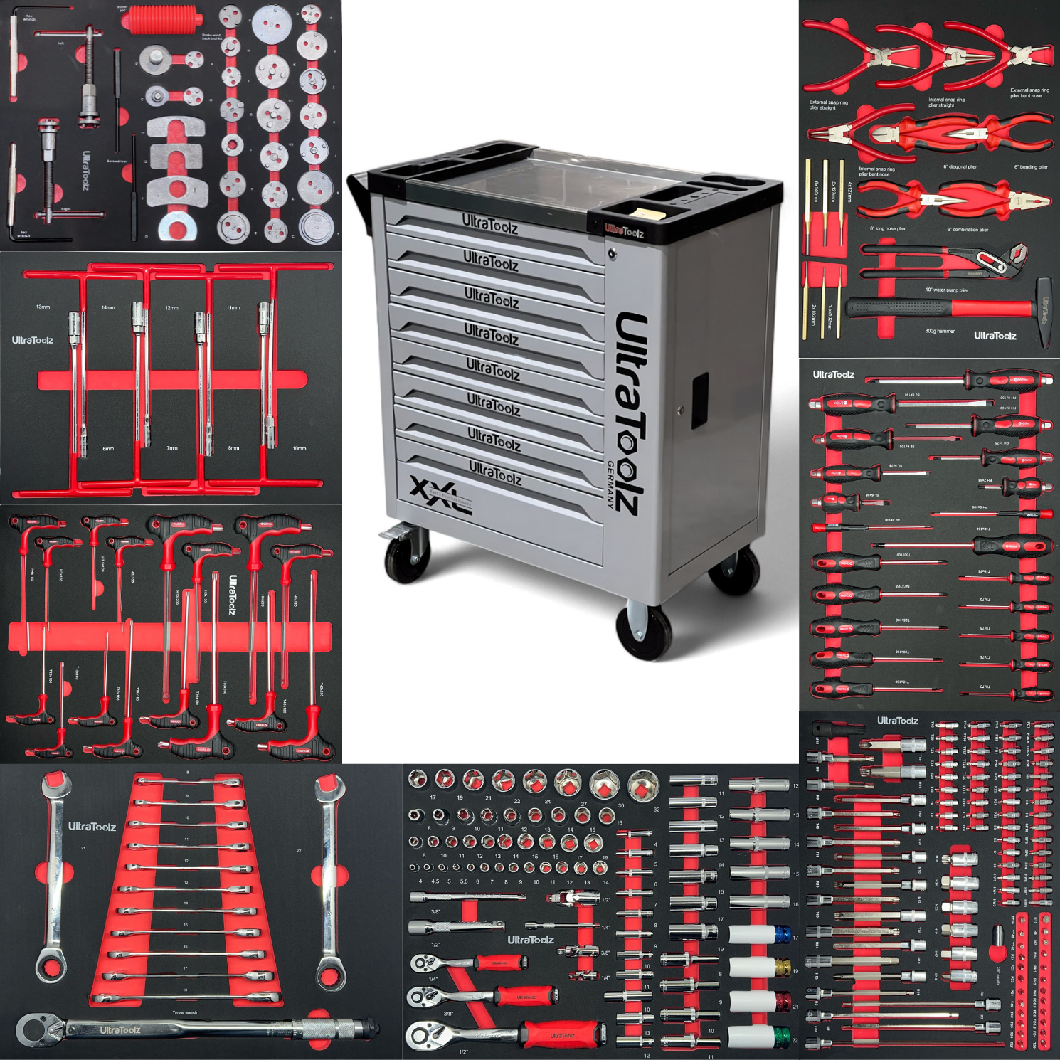 Werkstattwagen befüllt 8/8 + Drehmomentschlüssel Werkzeugwagen