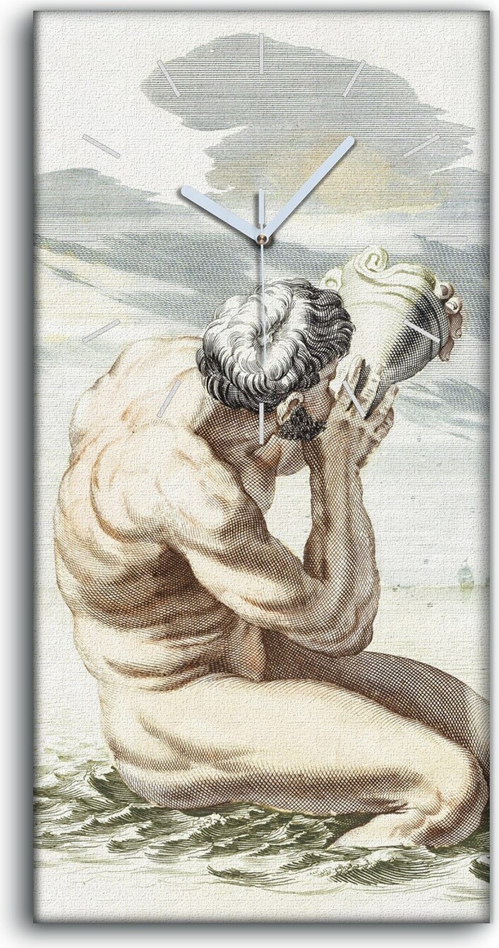 coloray Wanduhr Bürouhr Leinwand Bild 30x60 Zeichnung Antiker See Mann Seemuscheln Kunst - weiße Hände zcv-515123-30x60-b