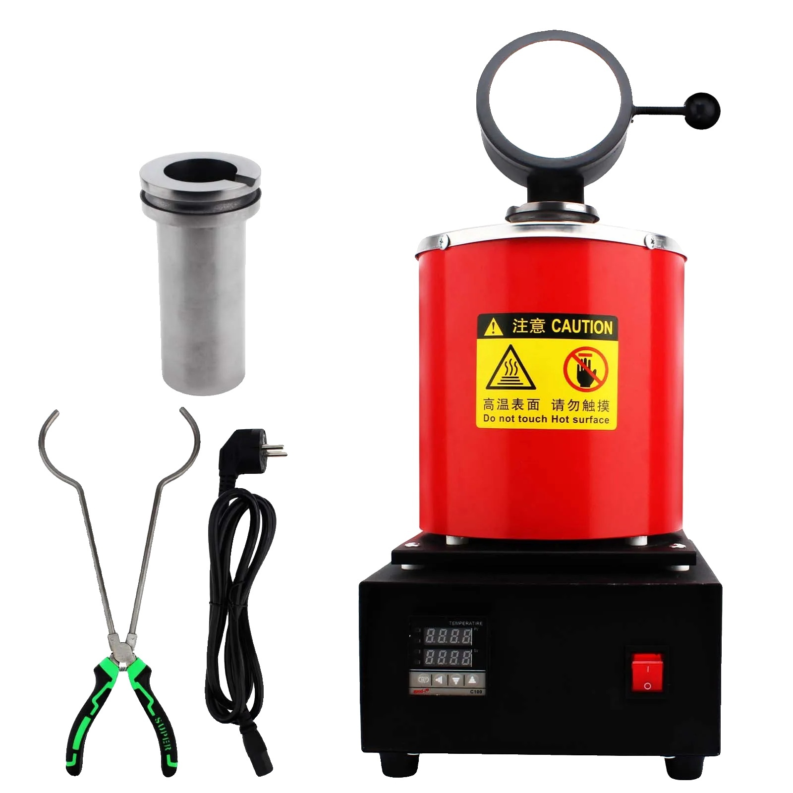 Digitálna pec na tavenie zlata, 220V, výkon 1400W, maximálna teplota 1150°C, červená 2KG 220V