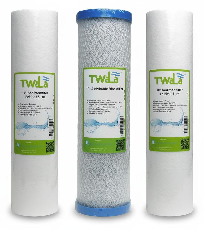 TWaLa 10' Filter Set 3-teilig Trinkwasser Filter für RO Umkehrosmose, Brunnenwasser, Wasserfilter 1150