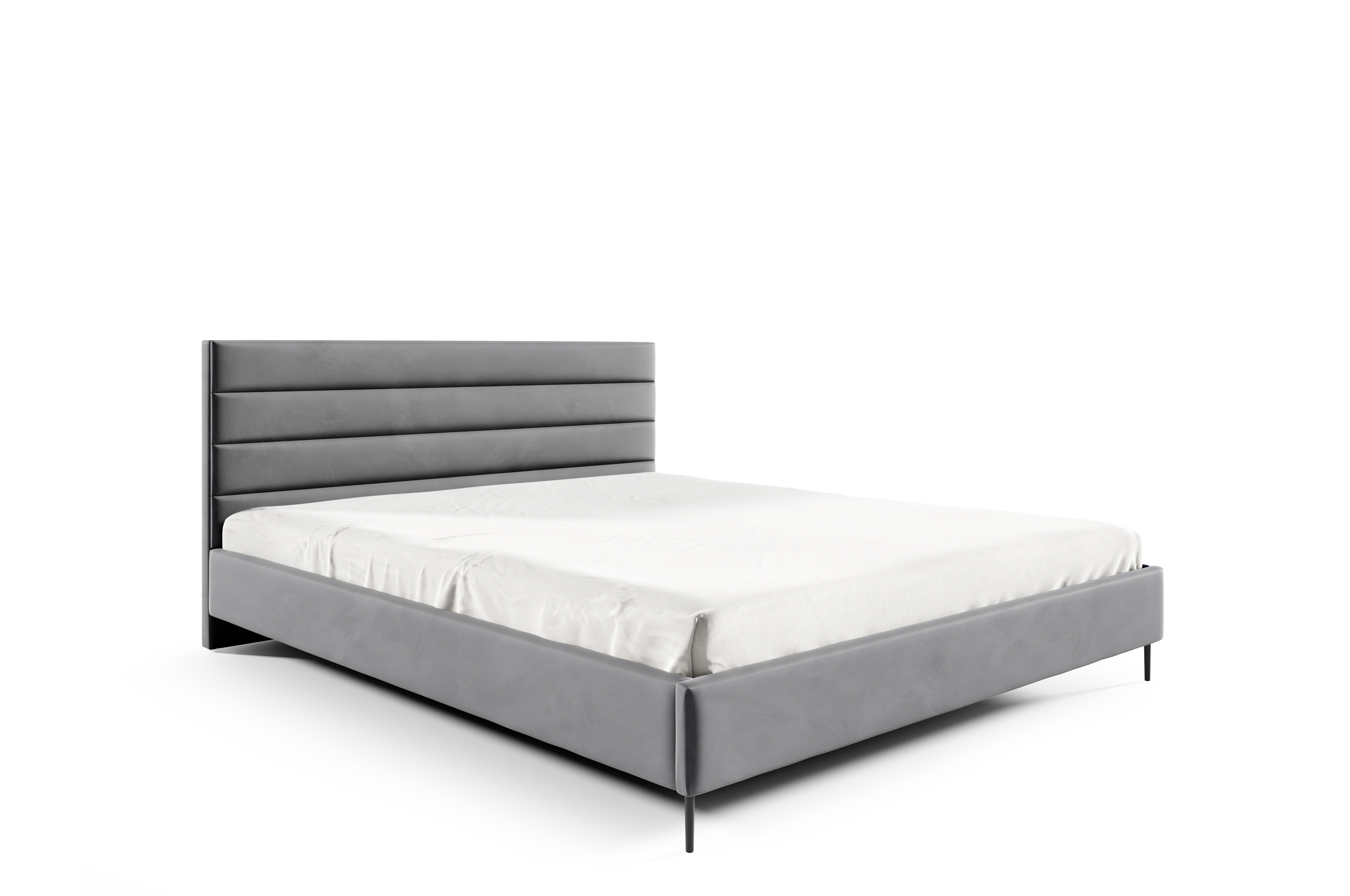 GUTTO Čalúnená posteľ šedá velúrová 180 x 200 cm Black Metal Feet Velvet Bed - manželská posteľ s krásnym prešívaním a špeciálnym dizajnom