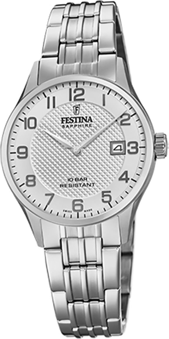 Dámske náramkové hodinky Festina F20006/1 z nehrdzavejúcej ocele strieborné Swiss Made D2UF20006/1