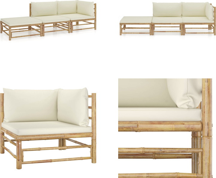 vidaXL 3-dielna záhradná súprava s krémovo bielymi vankúšmi bambus - Záhradná súprava na ležanie - Záhradné súpravy na ležanie - Záhradný nábytok - Súprava záhradného nábytku