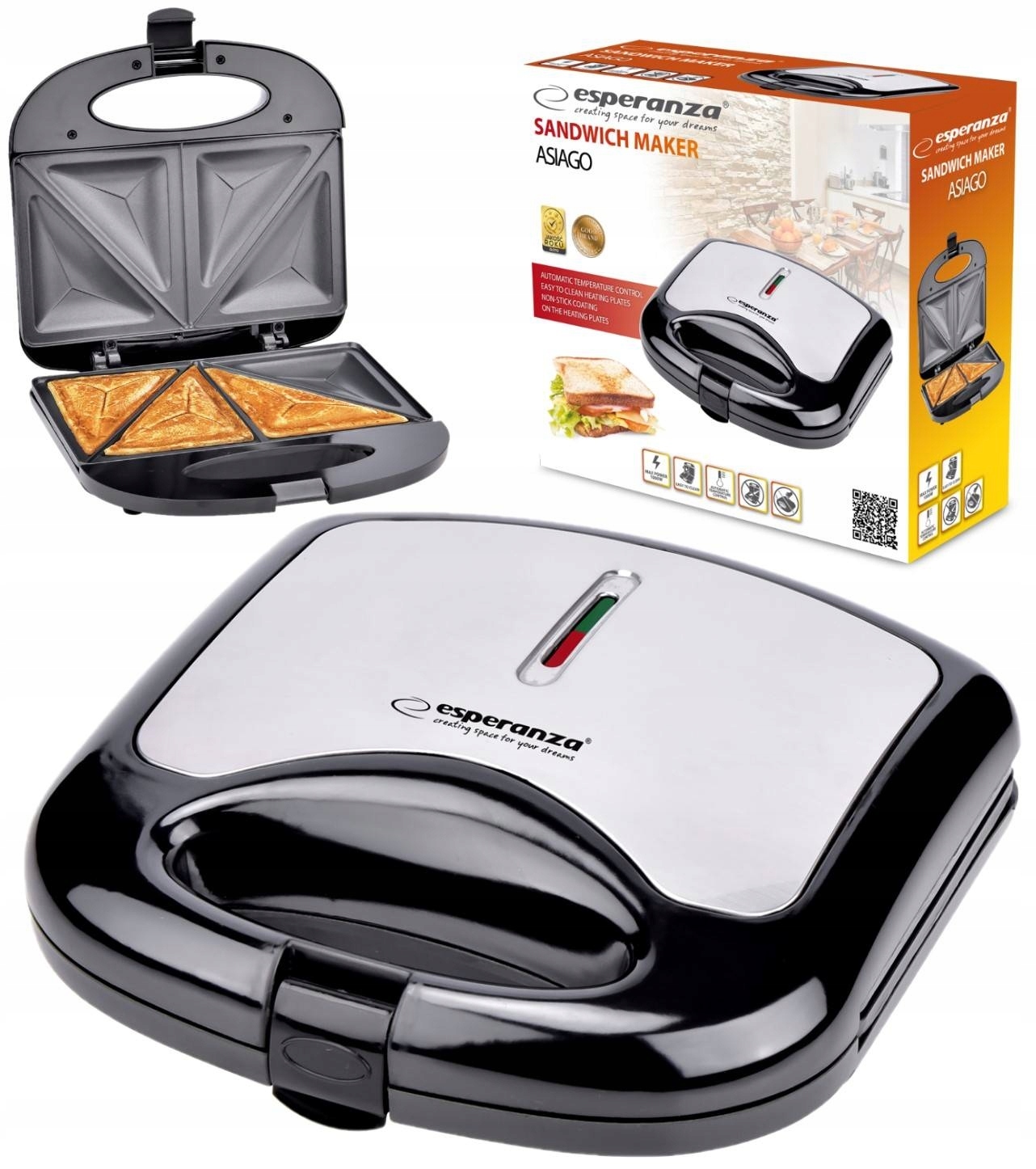 ESPERANZA Toaster Sandwichtoaster 1000W Getoastete Dreiecke BELLA-J-0926