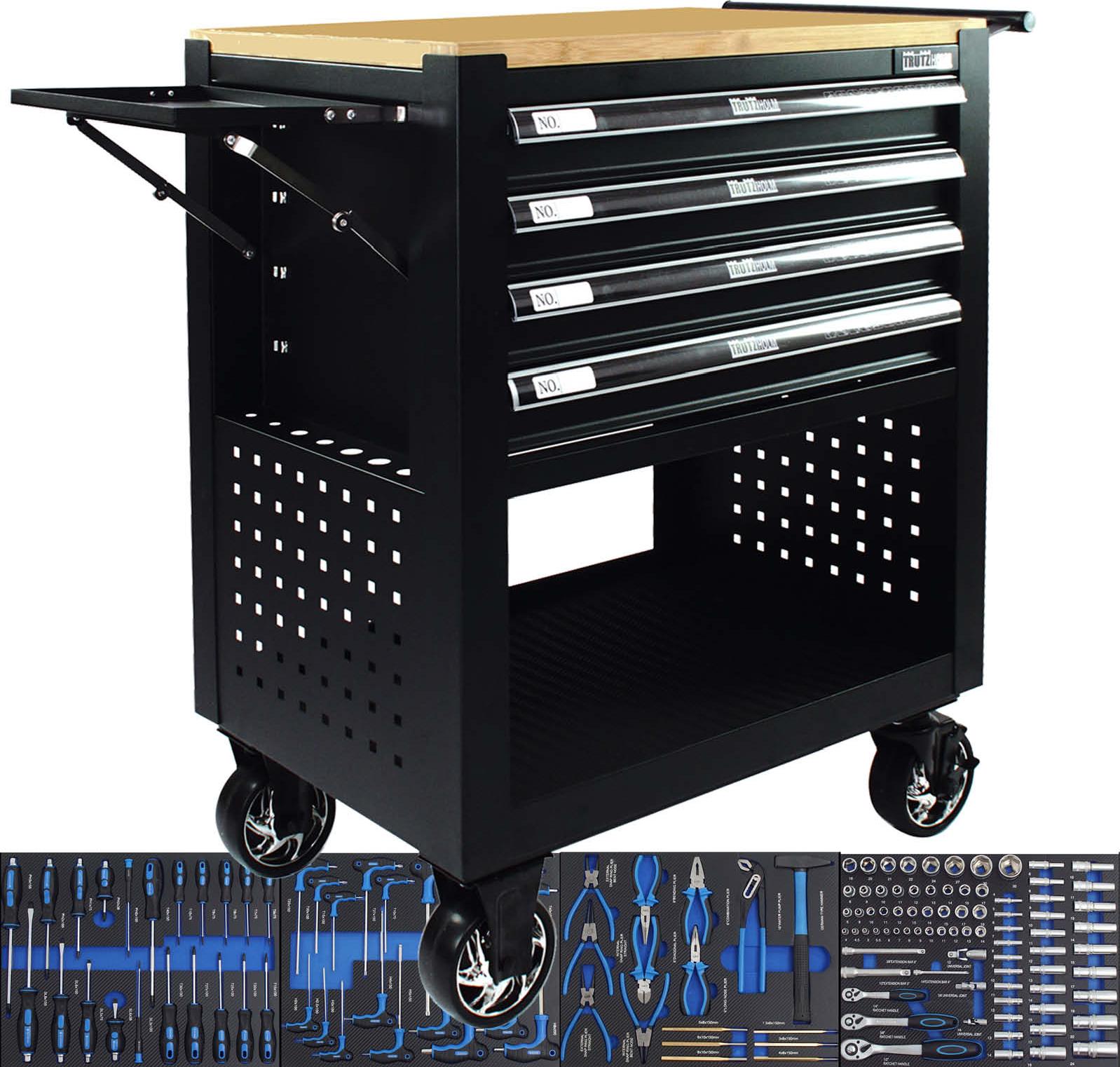 Werkstattwagen Profi Compact bestückt 85 x 68 x 46 cm 4 Schubladen mit 148tlg CV-Werkzeug Lochwand