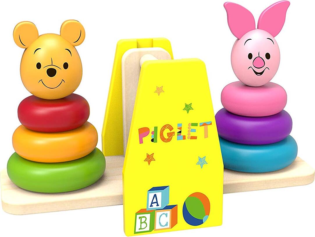 Familie24 Winnie Pooh 10tlg. Stapelbare Ringe Wippe Holzspielzeug Babyspielzeug TY021