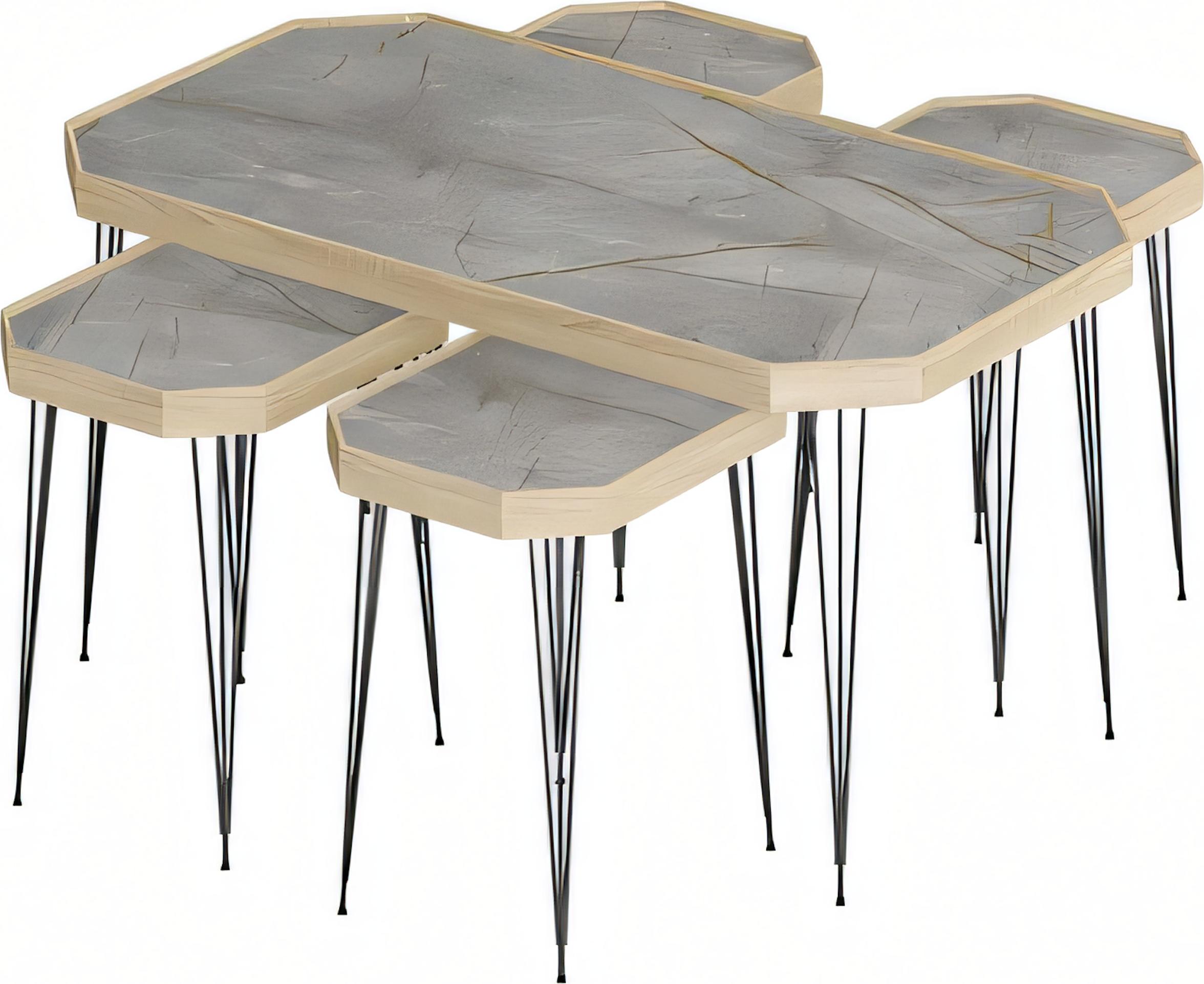 AEA Eleganter grauer Holz-Couchtisch mit Beistelltischen im modernen Stil