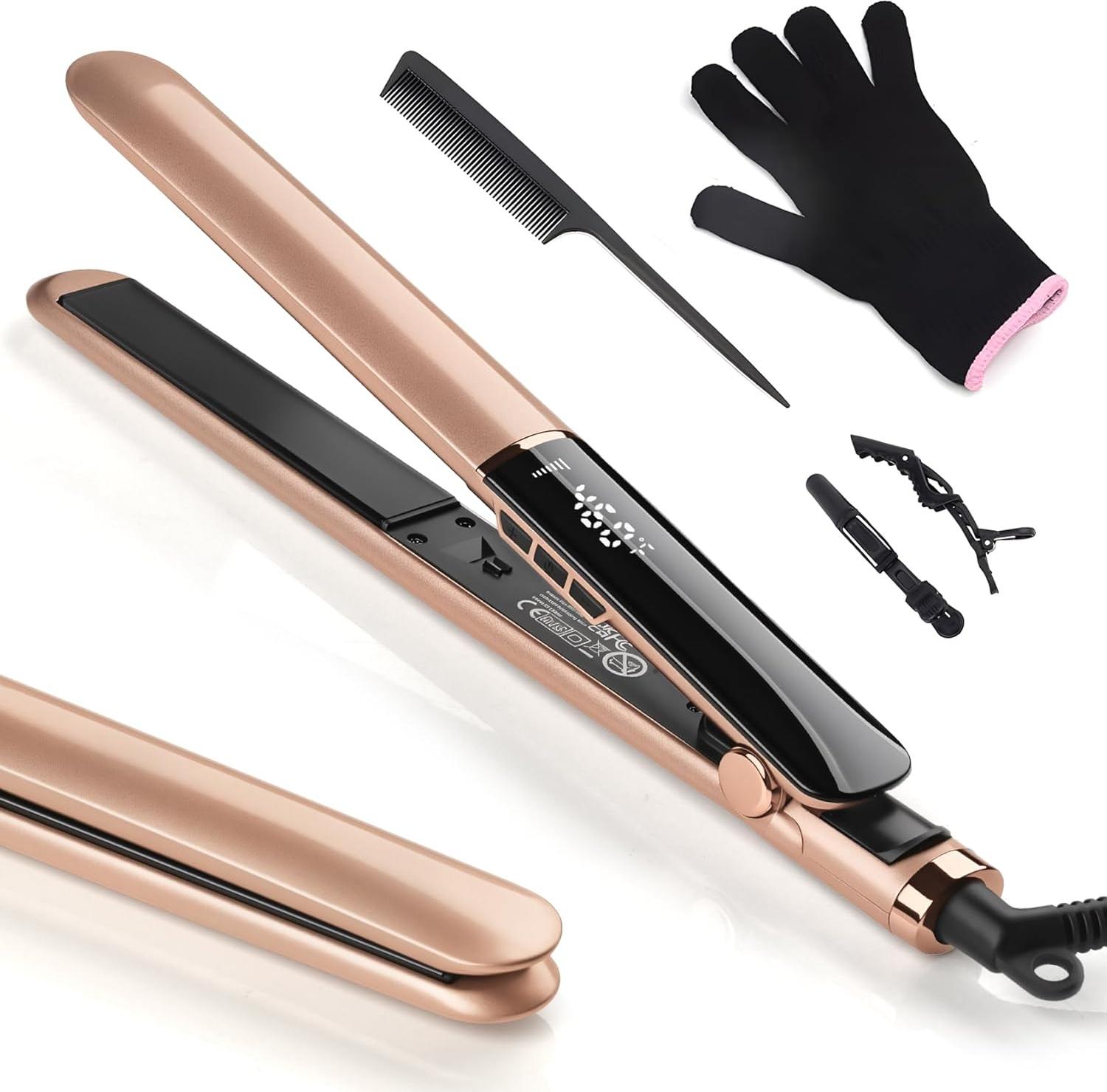 UNOBEY Glätteisen Haarglätter Ceramic Straight für glatte & glänzende Haare, 2 in 1 Glätteisen Locken und Glätten, Dual-Spannung 150°C-230°C , mit Handschuh