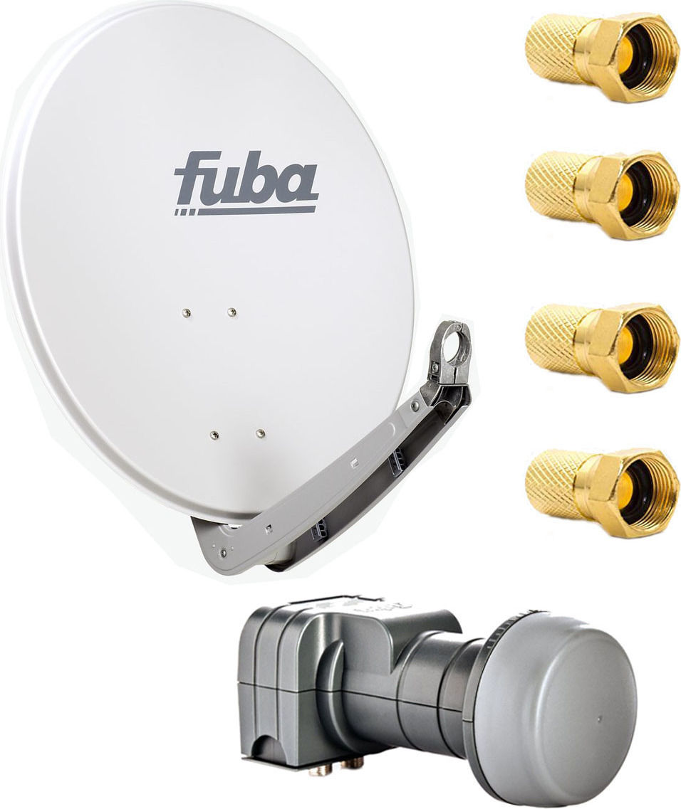 Fuba DAA 650 G Satellitenantenne 65 cm Aluminium Grau DEK 217 Twin-LNB HDTV 4K 3D inkl. 8x F-Stecker