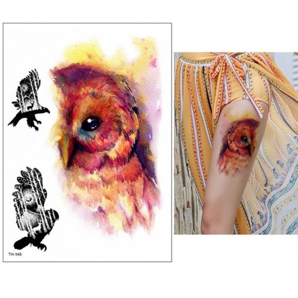 Justfox Temporäres Tattoo Eule Adler Design Temporary Klebetattoo Körperkunst 8361