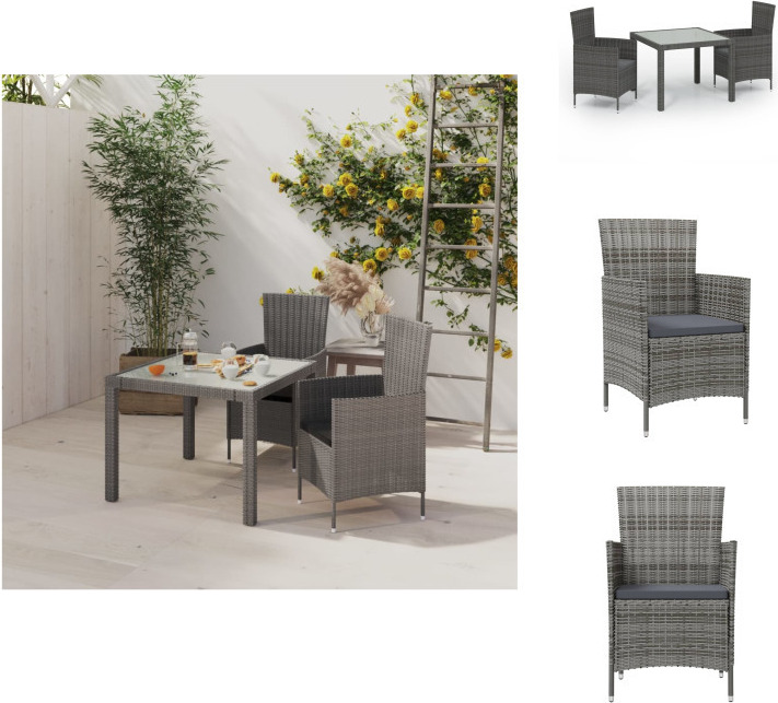 vidaXL 3-dielny záhradný jedálenský set s vankúšmi polyratan sivý - Záhradný nábytok sety