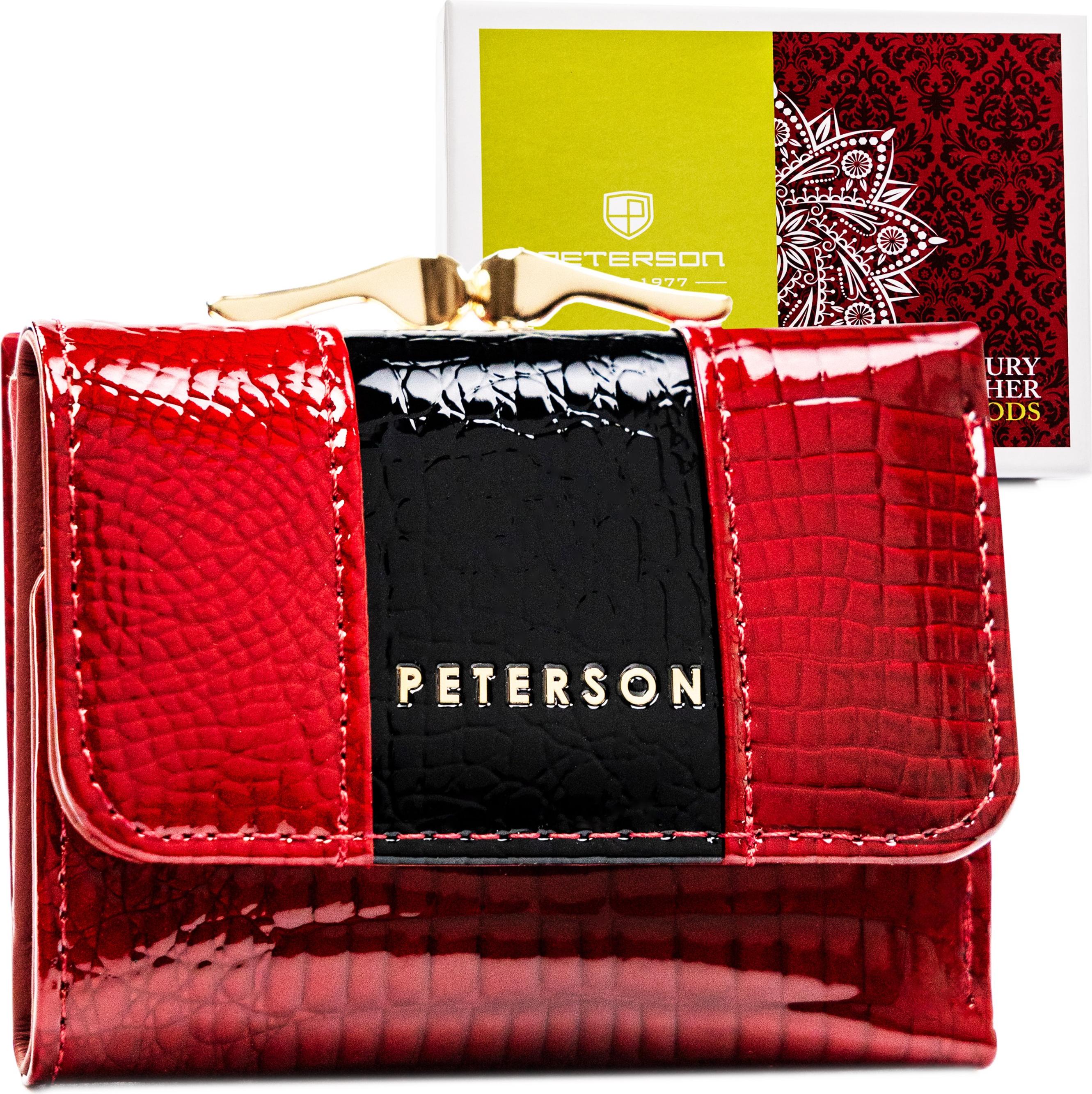 Peterson | Kleines Portemonnaie, aus Leder, für Damen, in Rot, mit Krokodillederprägung, 10x7.5 cm