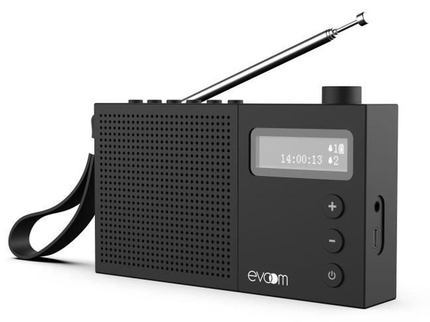 EVOOM EGY Radiowecker Schwarz - FM- und DAB+-Radio - Batterie-/USB-Betrieb - 2 Weckzeiten