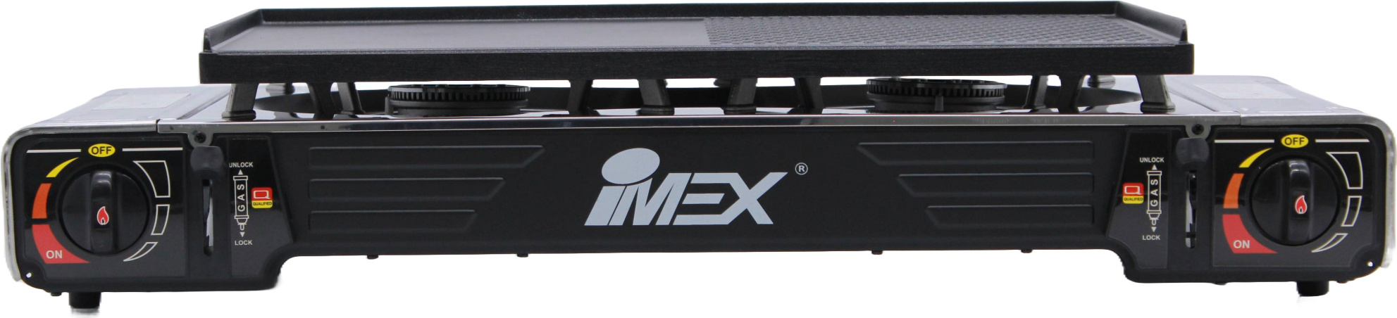 IMEX BDZ-2x155 Plynový gril, plynový sporák z nehrdzavejúcej ocele s 2 horákmi a grilovacím nadstavcom + kufor