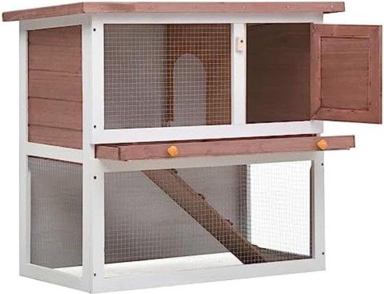 Famanu Kaninchenstall für draußen - Großes Kaninchenhaus mit Auslauf - 90 x 45 x 80 cm - Braun