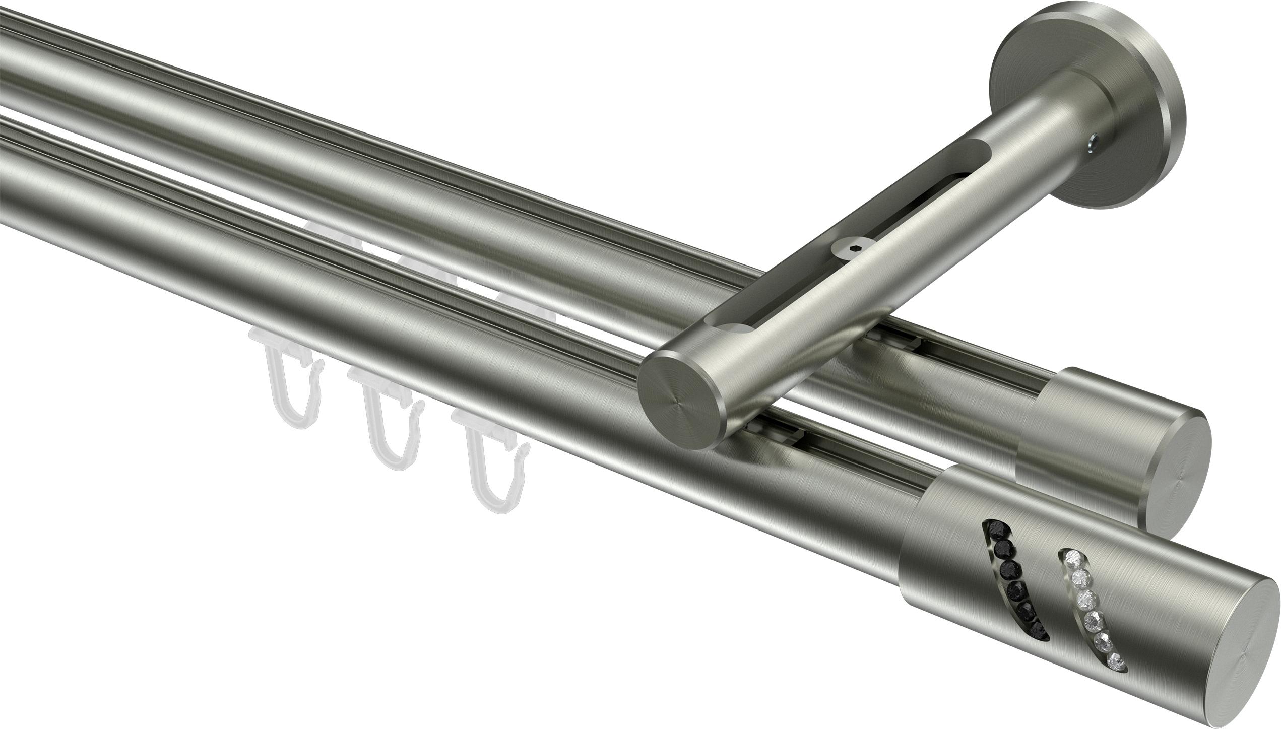 Interdeco Innenlaufstange / Gardinenstange mit Innenlauf Edelstahl-Optik, Typ Siteno Zoena (Glitzerzylinder), 20 mm Ø 2-läufig, 320 cm 10214246-3239Y2_KLA