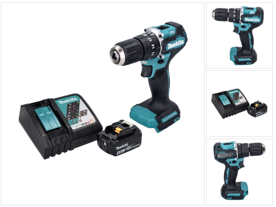 Akumulátorová príklepová vŕtačka Makita DHP 487 RM1 18 V 40 Nm bez kefiek + 1x akumulátor 4,0 Ah + nabíjačka